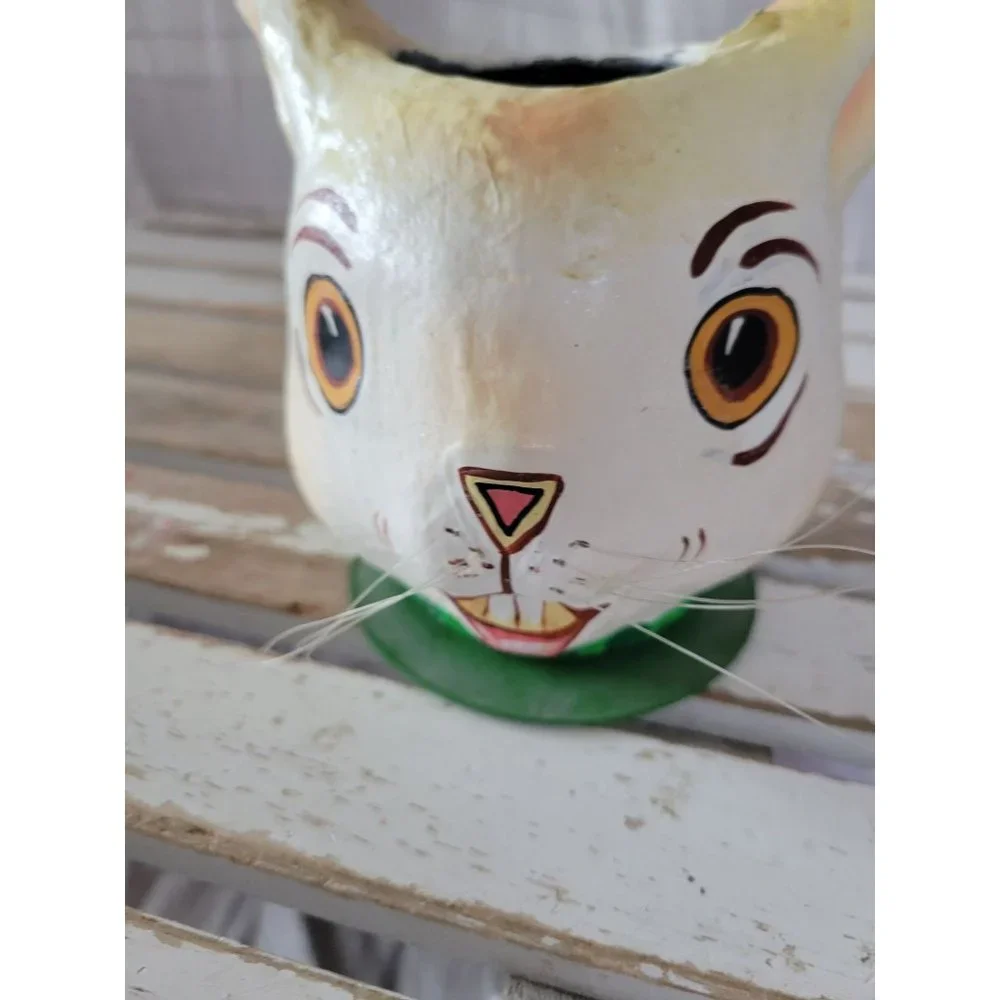 Dept 56 rabbit Easter paper‎ mache bucket trick or treat spring home decor